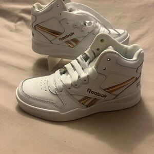 Reebok Kids White Sneakers with Gold Accents